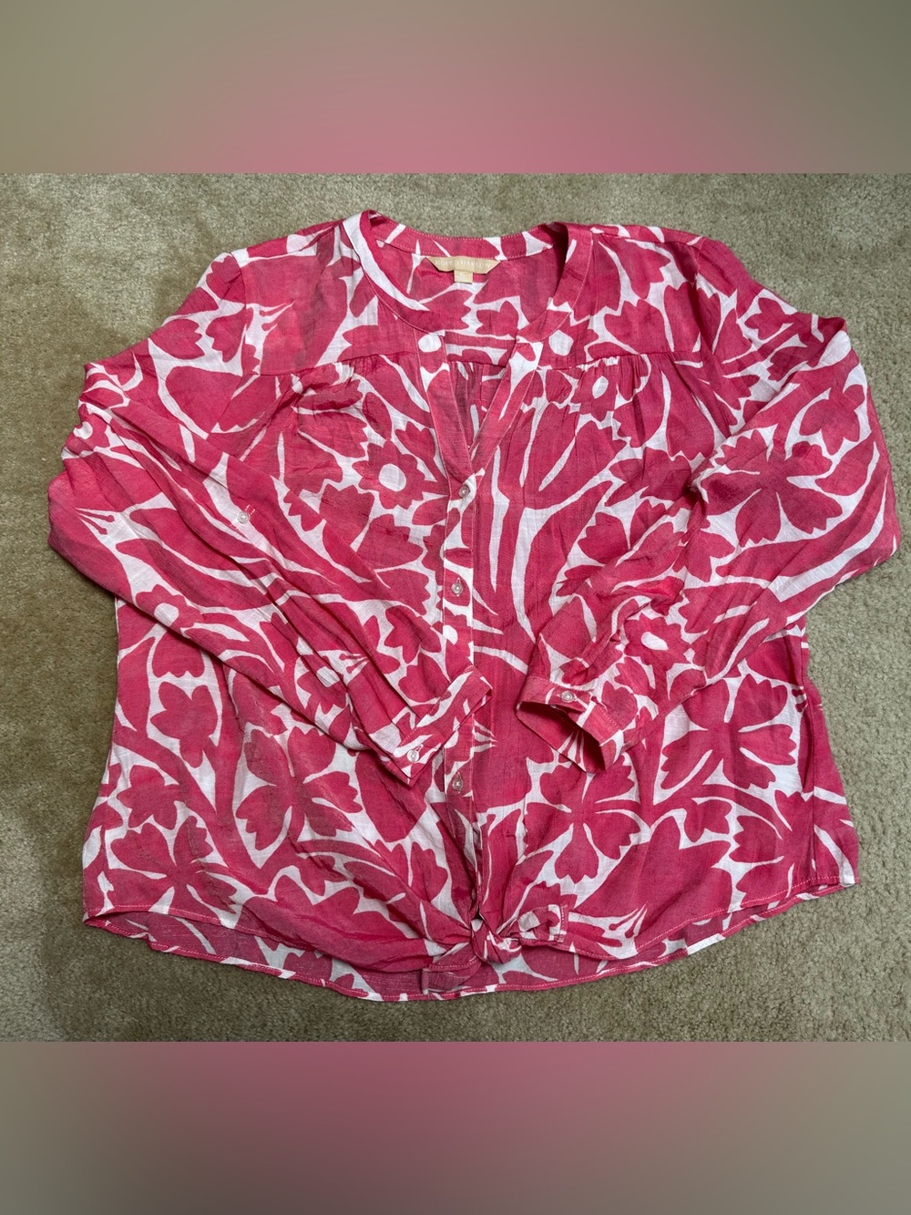 Women’s Sz XL Hope & Harlow Lightweight Pink Floral Button-Front Blouse.